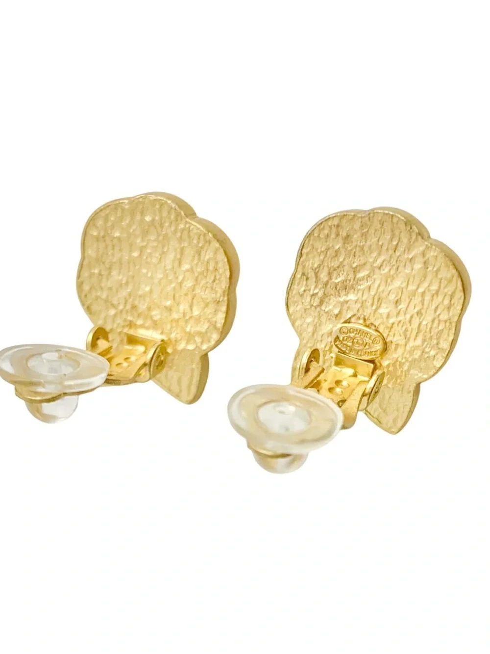 Authentic CHANEL 2001 black gold camellia mini clip on earrings